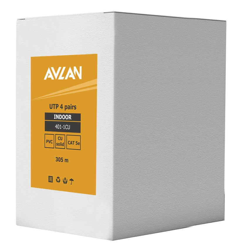 Кабель AVLAN, U/UTP 4 пары, 24AWG, кат.5e, 305 м