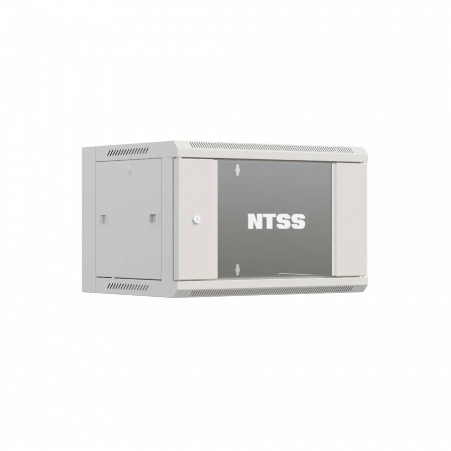 Шкаф настенный телекоммуникационный NTSS W 6U 600х600х370мм, 2 профиля 19, дверь стеклянная, боковые