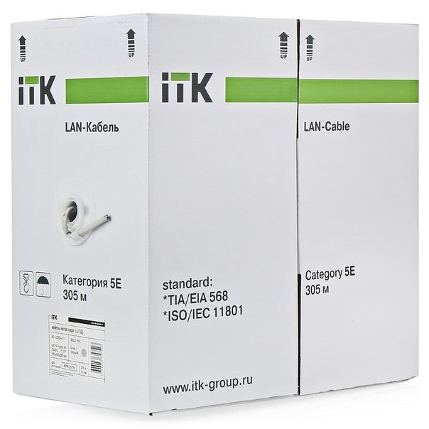Кабель ITK U/UTP кат.6 4х2х23AWG solid LSZH нг(А)-HF серый