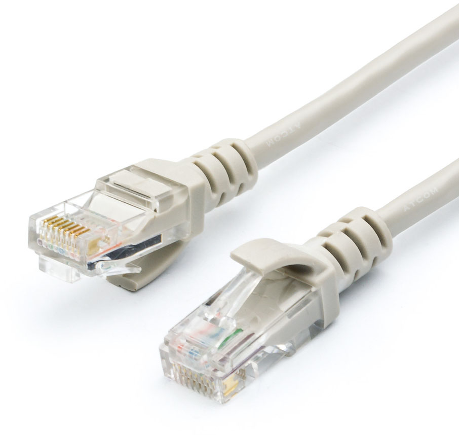Патч-корд ATCOM UTP, 1м, литой, RJ45, cat.5e, 26 AWG, чистая медь