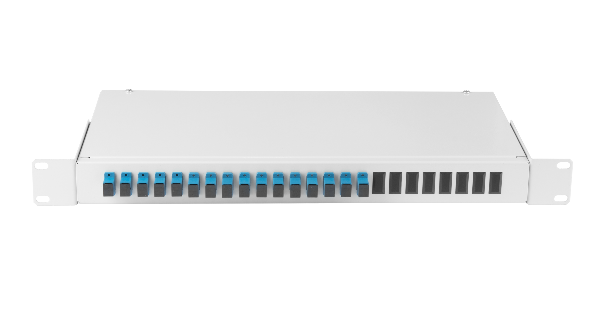 Оптический кросс 19", 1U, укомплектованный на 16 портов SC/UPC (16 одинарных SC/UPC адаптеров)