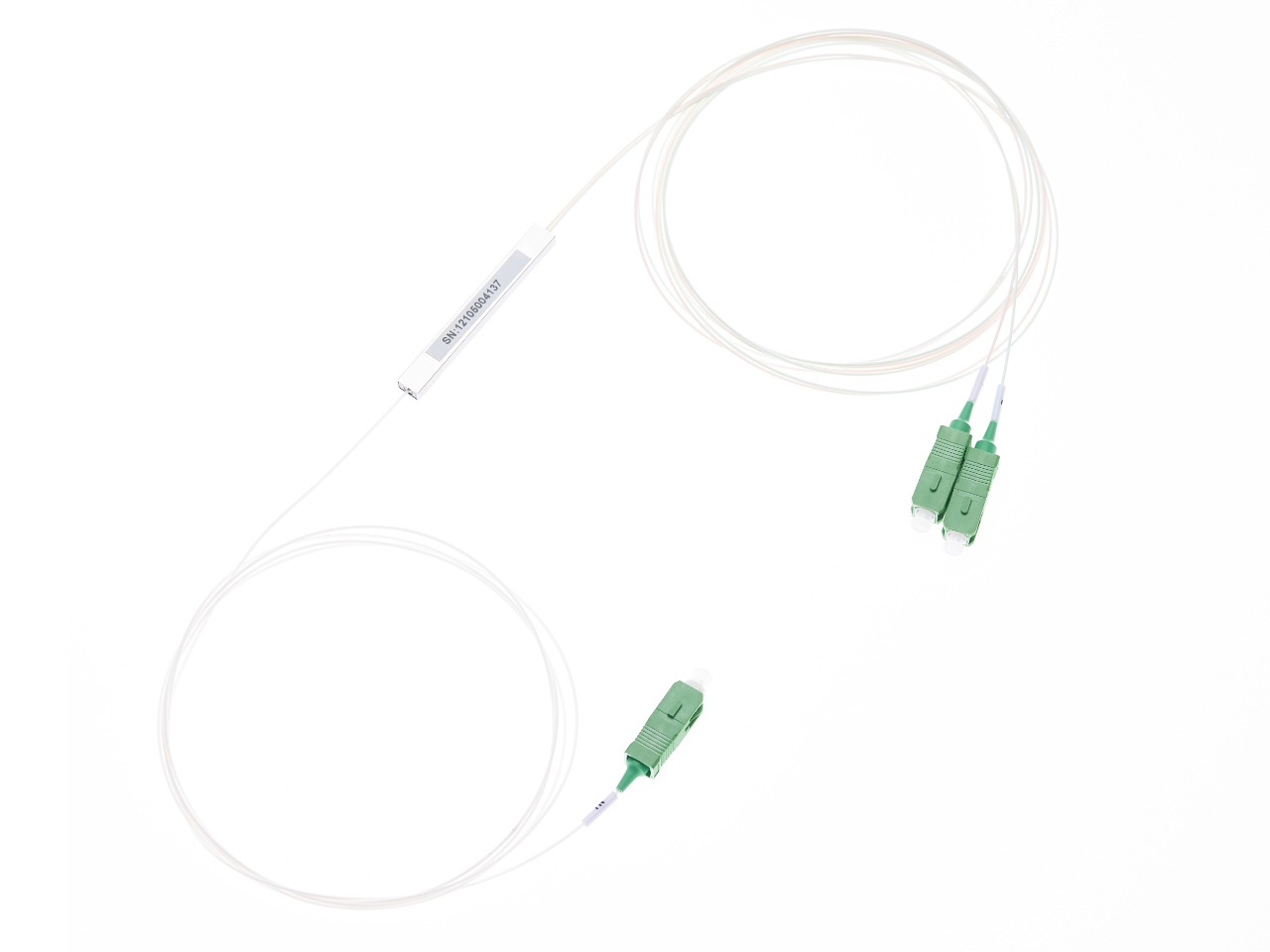 Сплиттер PLC, 1x2, гильза, кабель 0,9мм 1,5м G.657 SC(APC)