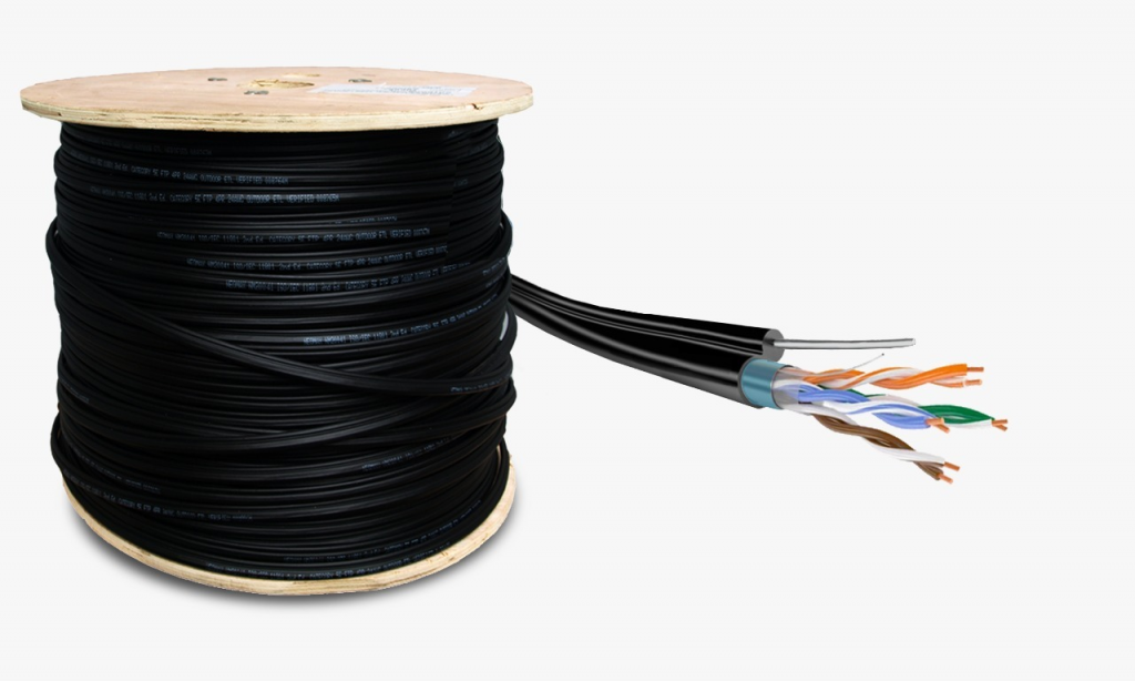Кабель TaigaKabel U/UTP сat 5e PE 4*2*0.47 Cu Solid OUTDOOR Steel wire (трос) черный 305м