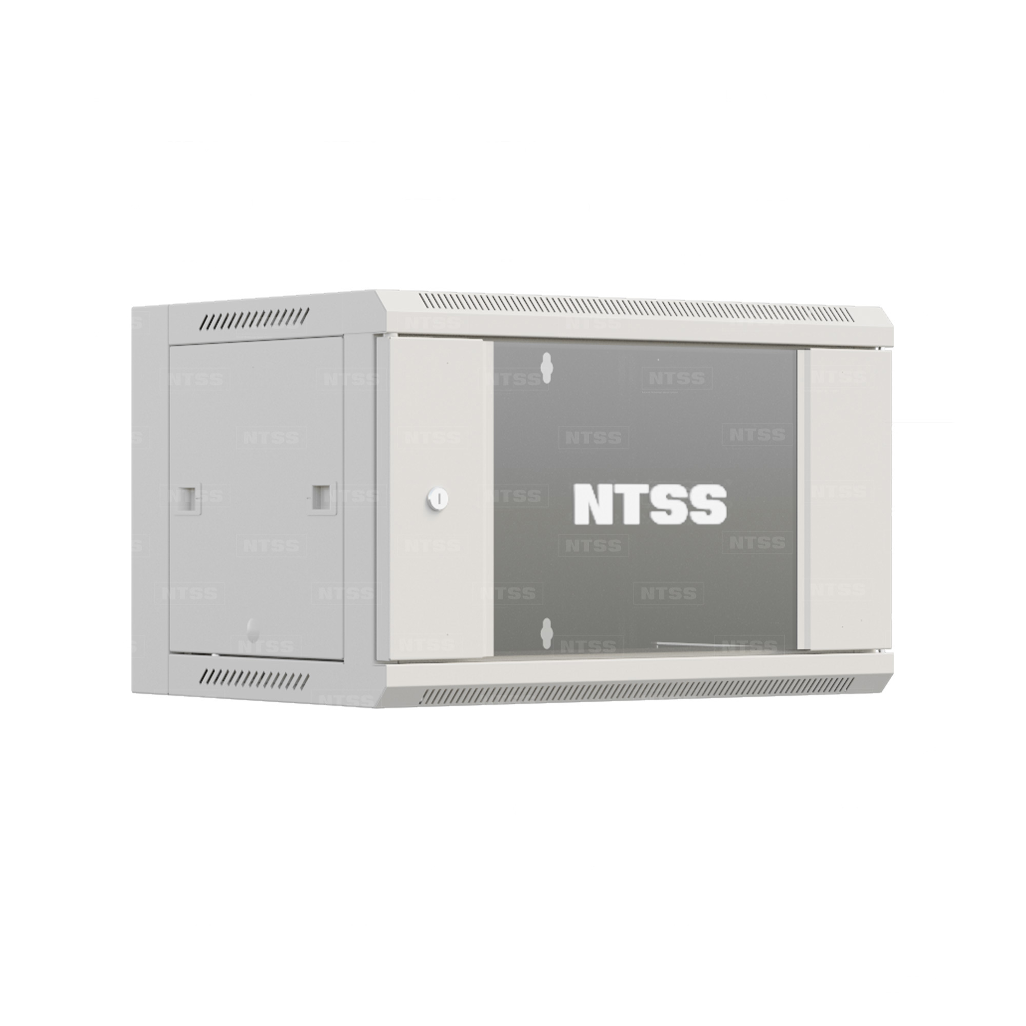 Шкаф настенный телекоммуникационный NTSS W 6U 600х450х370мм, 2 профиля 19, дверь стеклянная, боковые